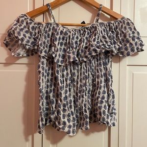 Kids off the shoulder blue and white Polo Ralph Lauren top. Size: 12